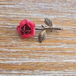Red Rose and Gold Leaf Brooch Set